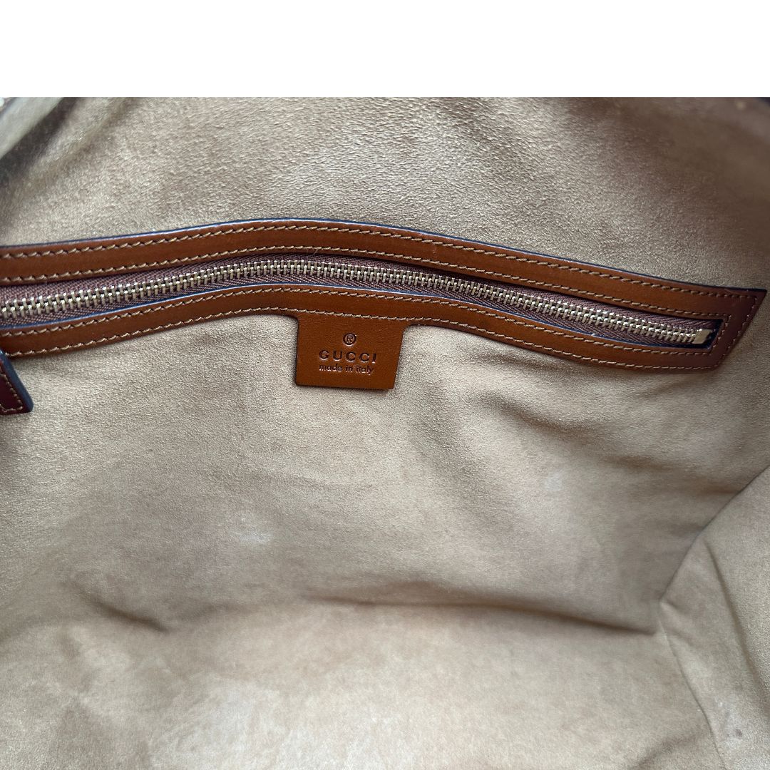 interno Bauletto Gucci in canvas GG e pelle marrone, di lusso, originale, usato