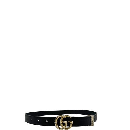 Cintura Gucci Marmont in pelle nera con fibbia GG in metallo dorato