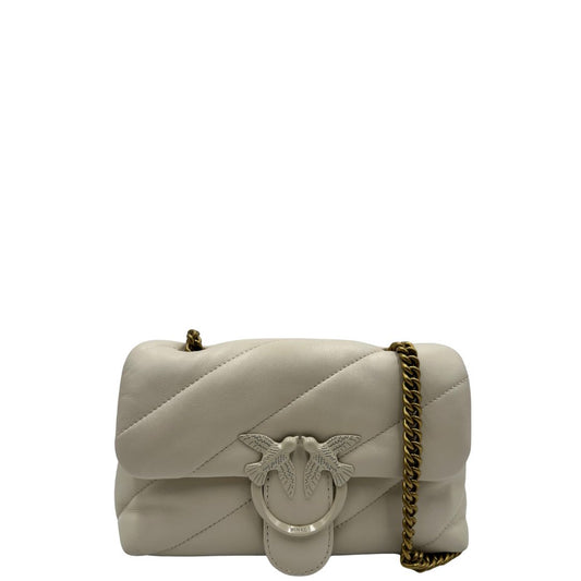 front Borsa Pinko in morbida nappa color bianco panna trapuntata e hardware bianco, di lusso, originale, ottime condizioni.