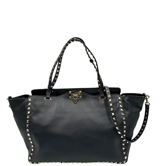 Front Rockstud Valentino Garavani rifinita con borchie piramidali oro chiaro, di lusso, originale, ottime condizioni, usata.