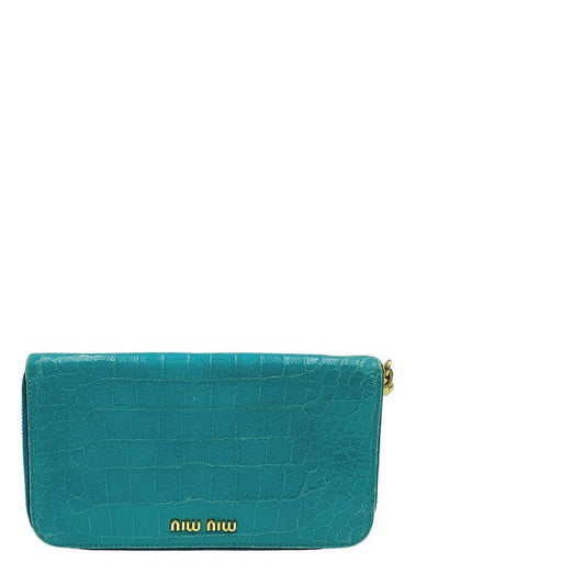 Foto portafoglio Miu Miu in pelle verde turchese. Accessori di marca usati