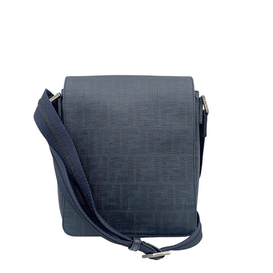 Foto tracolla Fendi in canvas zucca blu notte. Borse di marca usate, vista frontale.