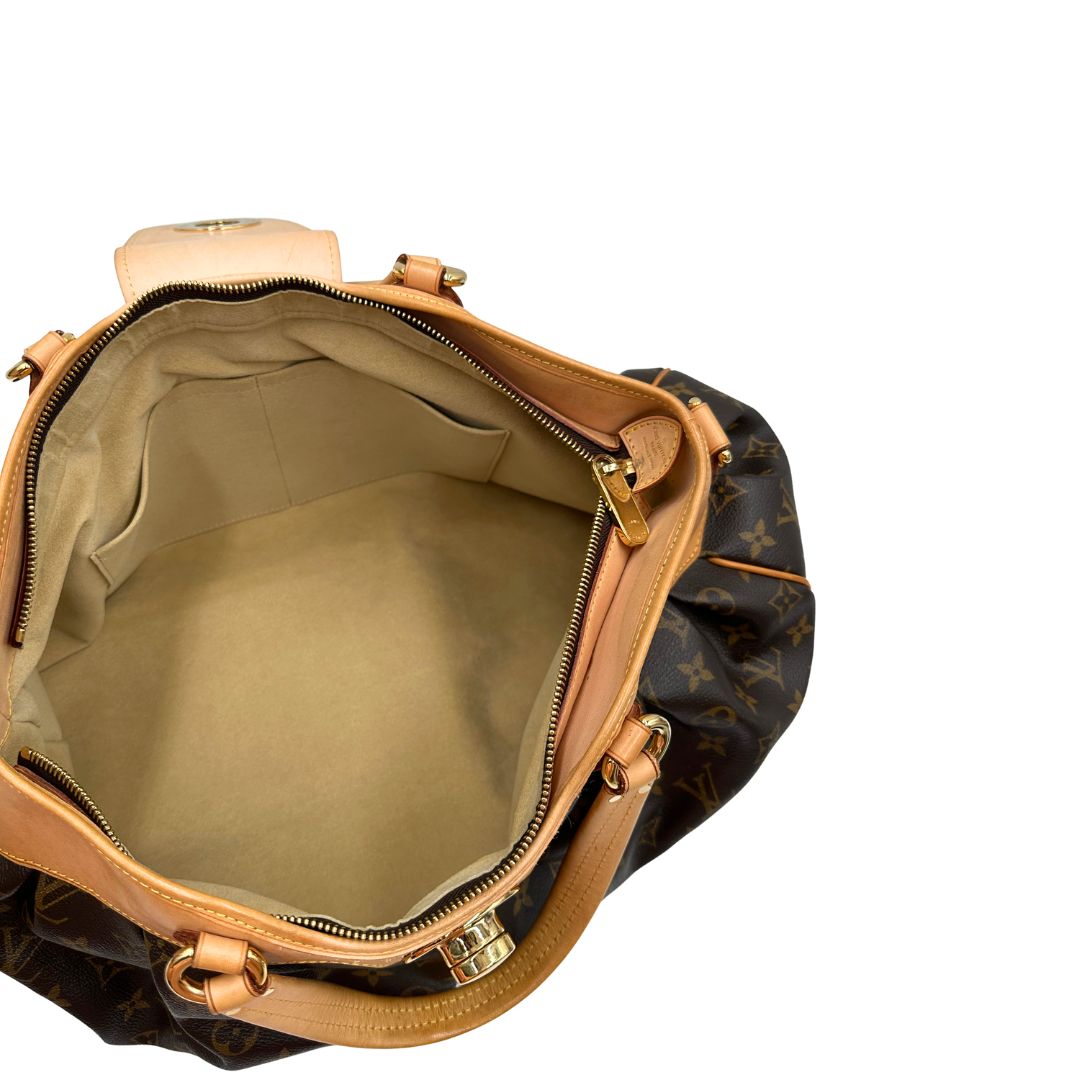 Interno, Borsa LV Trouville in tela monogram e vacchetta naturale. Originale, usata, di lusso, in ottime condizioni.