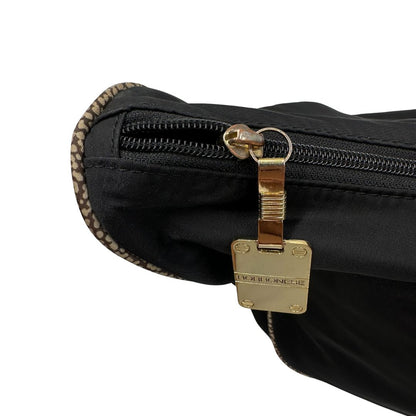 Chiusura, Borsa Borbonese nera con finiture in pelle tono su tono e profili trama occhio di pernice, di lusso, originale, ottime condizioni, usata
