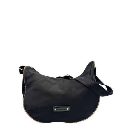 Front, Borsa Borbonese nera con finiture in pelle tono su tono e profili trama occhio di pernice, di lusso, originale, ottime condizioni, usata