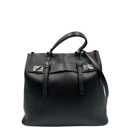 Front, Borsa Prada 2Way in pelle nera con hardware argentato, di lusso, originale, ottime condizioni, usat