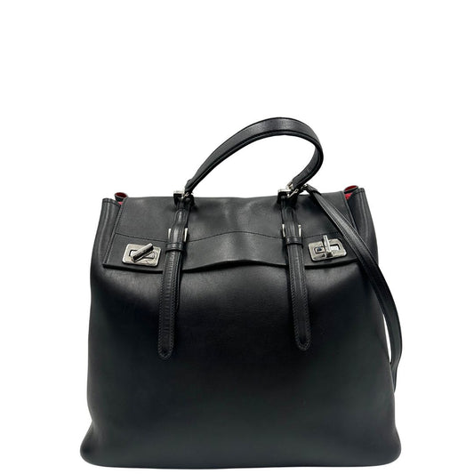 Front, Borsa Prada 2Way in pelle nera con hardware argentato, di lusso, originale, ottime condizioni, usat