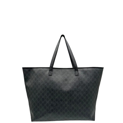 front Borsa Gucci in canvas GG antracite con finiture in pelle martellata; munita di doppi manici, indossabile a spalla. Completa di dustbag, di lusso, originale, ottime condizioni. 