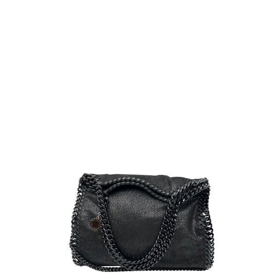 front Borsa Stella McCartney Falabella in tessuto vegano nero con parti metalliche tono su tono. Completa di dustbag, di lusso, originale, eccellenti condizioni. 