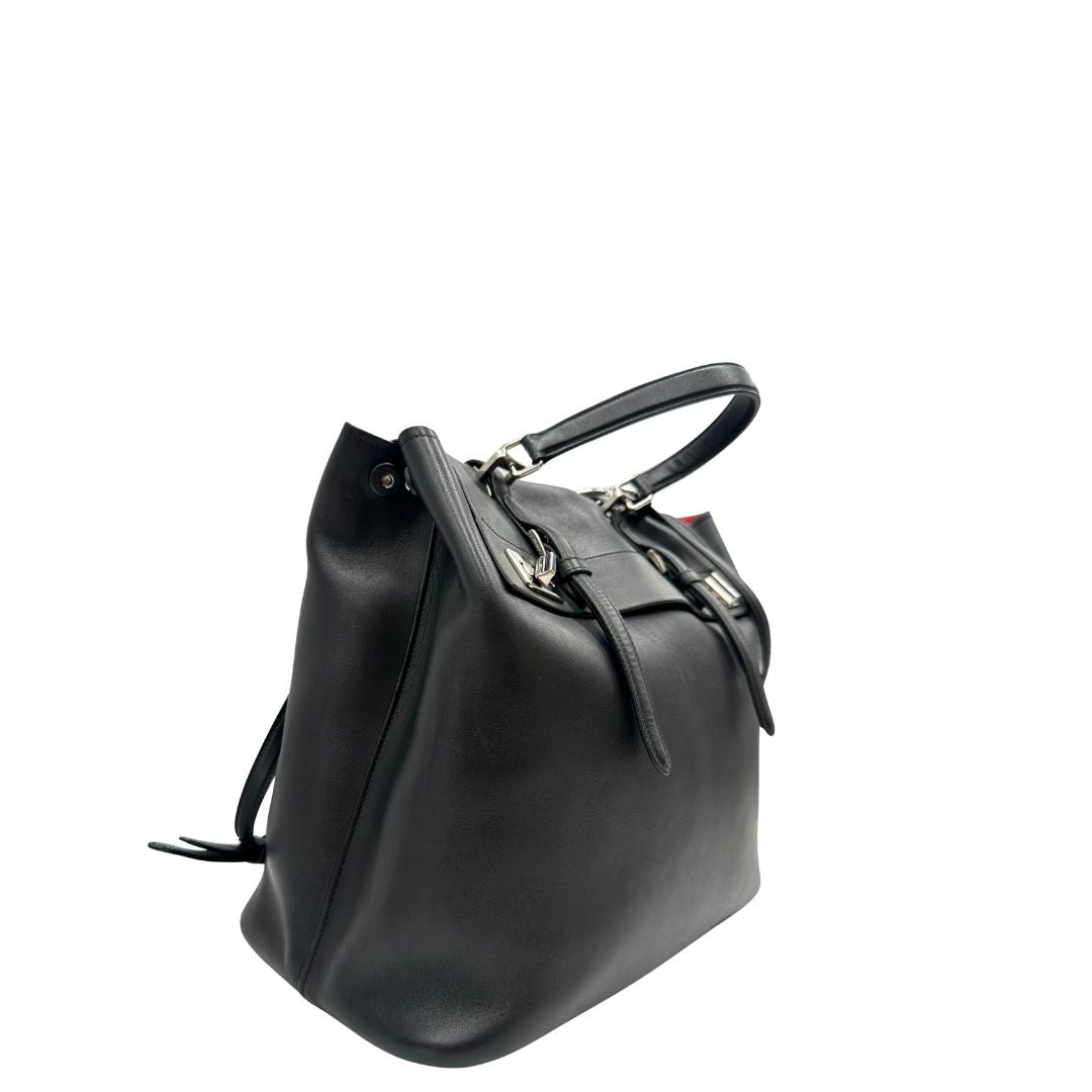 Laterale, Borsa Prada 2Way in pelle nera con hardware argentato, di lusso, originale, ottime condizioni, usat
