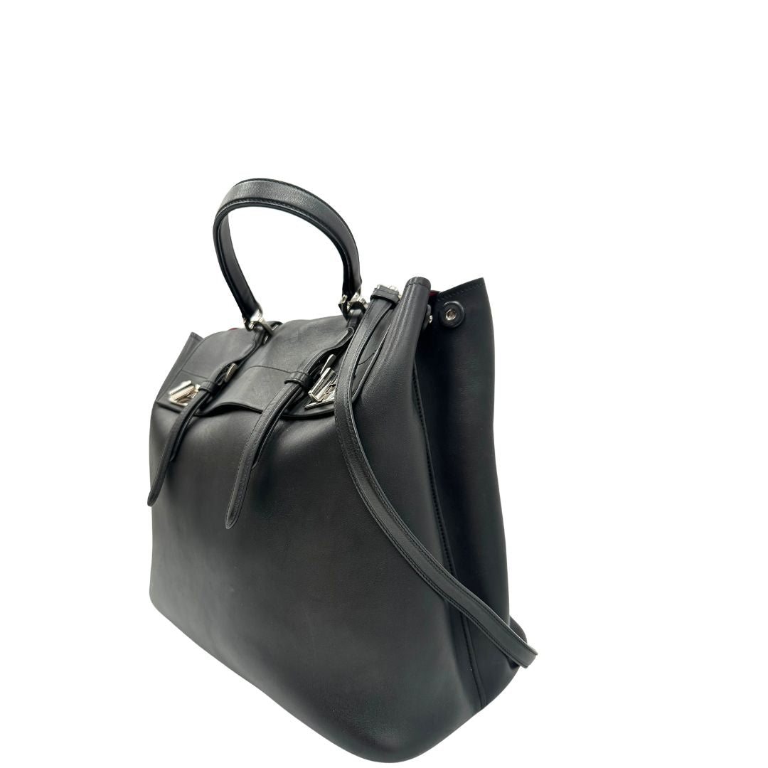 Laterale, Borsa Prada 2Way in pelle nera con hardware argentato, di lusso, originale, ottime condizioni, usat