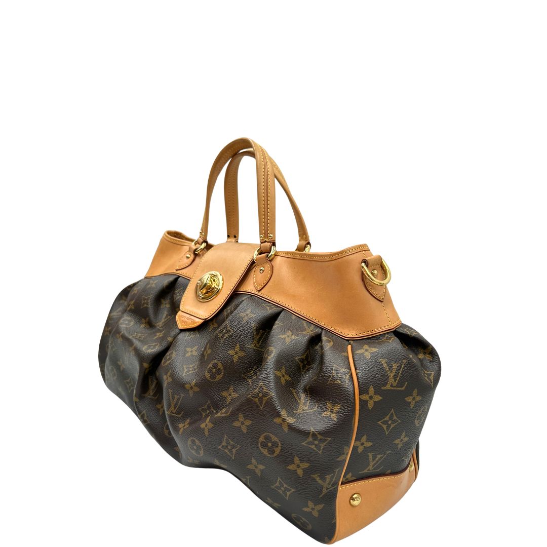 Laterale, Borsa LV Trouville in tela monogram e vacchetta naturale. Originale, usata, di lusso, in ottime condizioni.
