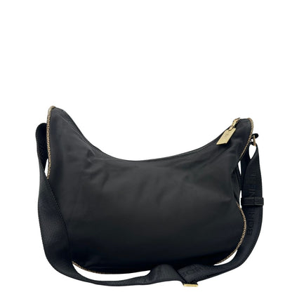 Retro, Borsa Borbonese nera con finiture in pelle tono su tono e profili trama occhio di pernice, di lusso, originale, ottime condizioni, usata