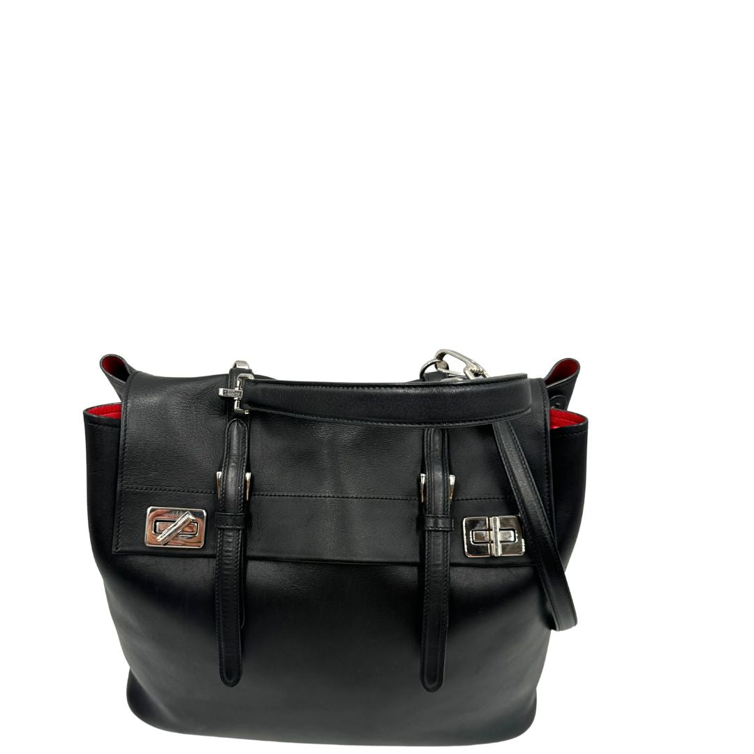 Borsa Prada 2Way in pelle nera con hardware argentato, di lusso, originale, ottime condizioni, usat