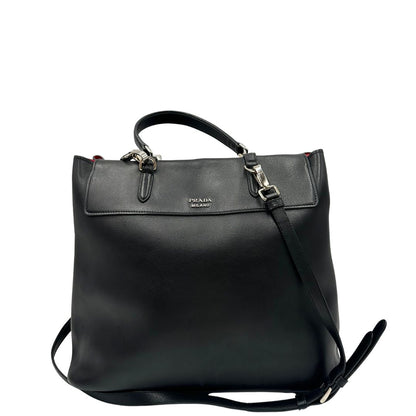 Retro, Borsa Prada 2Way in pelle nera con hardware argentato, di lusso, originale, ottime condizioni, usat