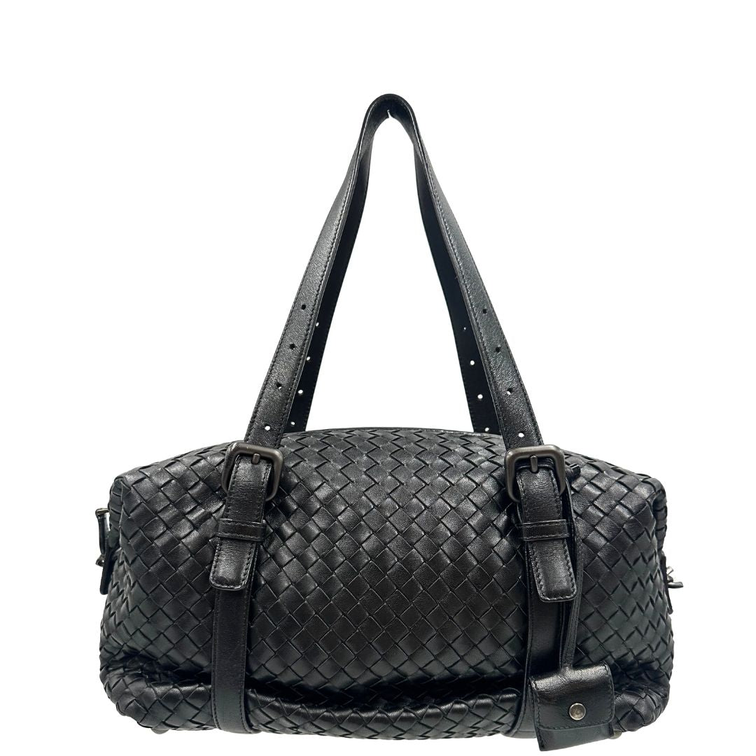  Borsa Bottega Veneta Montaigne in pelle trama intreccio nera, indossabile a spalla, di lusso, originale, ottime condizioni, usata
