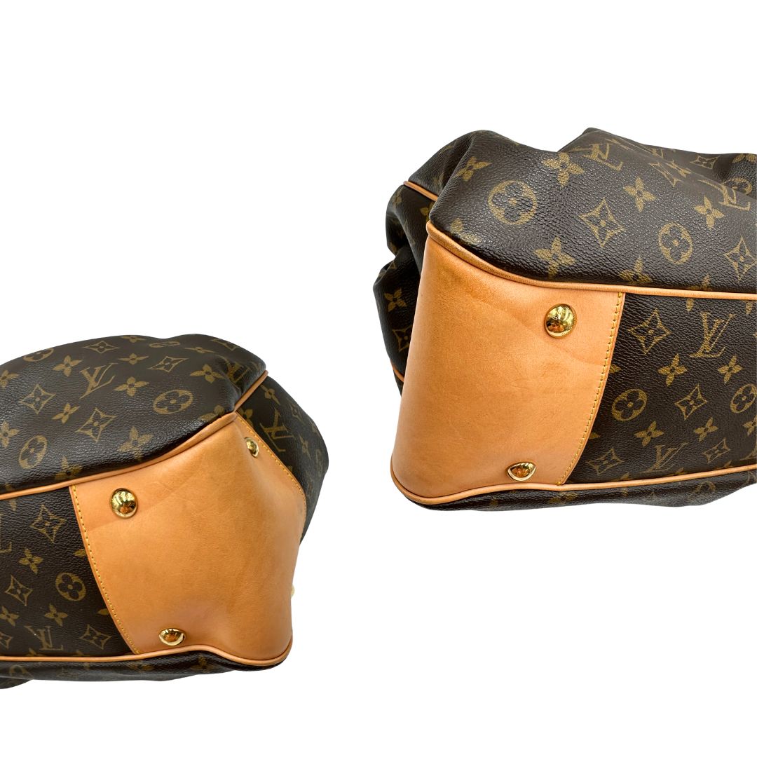 Angoli, Borsa LV Trouville in tela monogram e vacchetta naturale. Originale, usata, di lusso, in ottime condizioni.