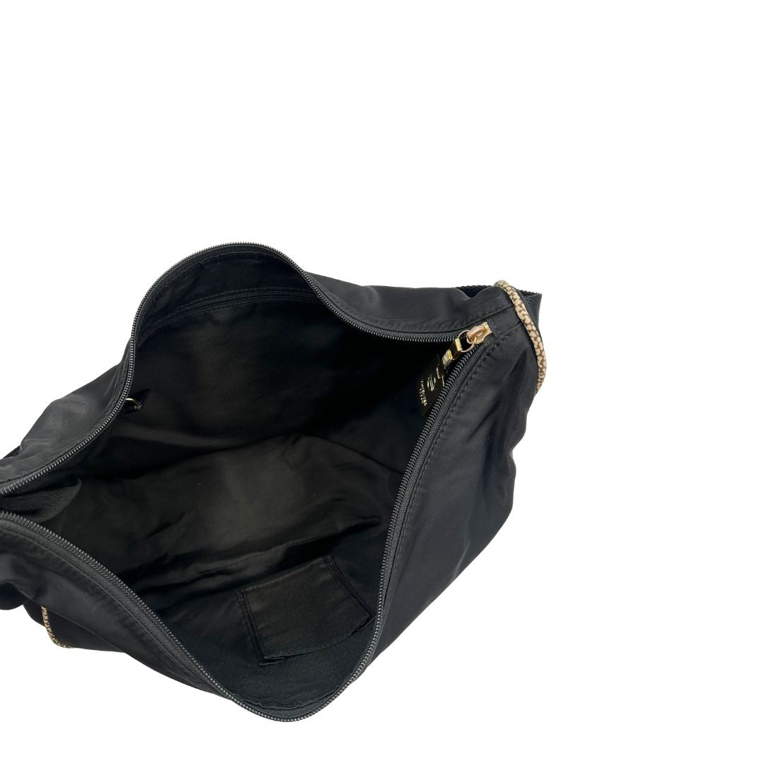 Interno, Borsa Borbonese nera con finiture in pelle tono su tono e profili trama occhio di pernice, di lusso, originale, ottime condizioni, usata