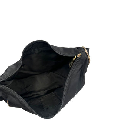 Interno, Borsa Borbonese nera con finiture in pelle tono su tono e profili trama occhio di pernice, di lusso, originale, ottime condizioni, usata
