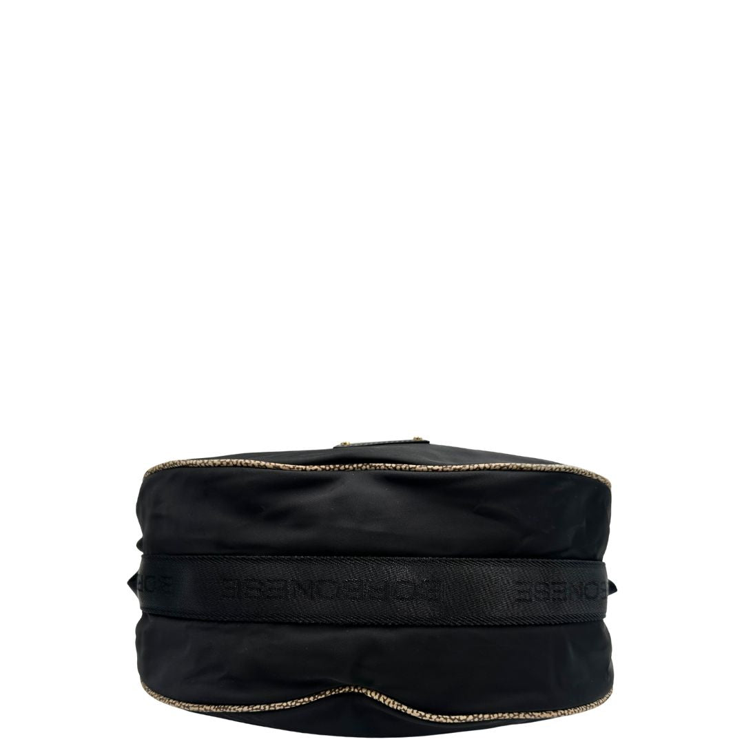 Base, Borsa Borbonese nera con finiture in pelle tono su tono e profili trama occhio di pernice, di lusso, originale, ottime condizioni, usata