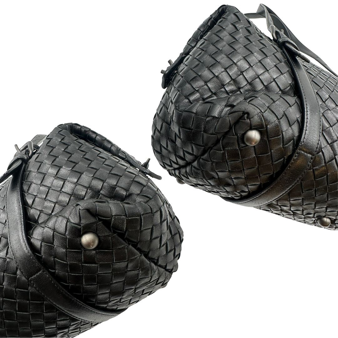  Borsa Bottega Veneta Montaigne in pelle trama intreccio nera, indossabile a spalla, di lusso, originale, ottime condizioni, usata
