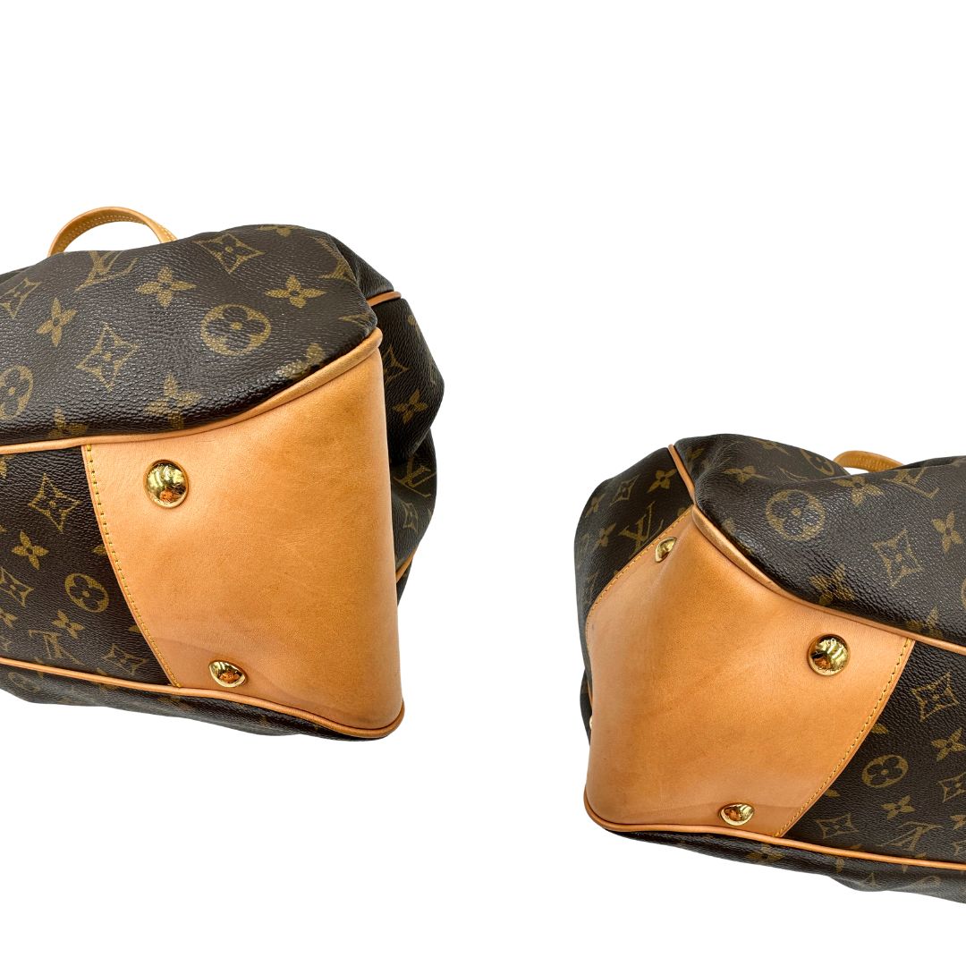 Angoli, Borsa LV Trouville in tela monogram e vacchetta naturale. Originale, usata, di lusso, in ottime condizioni.