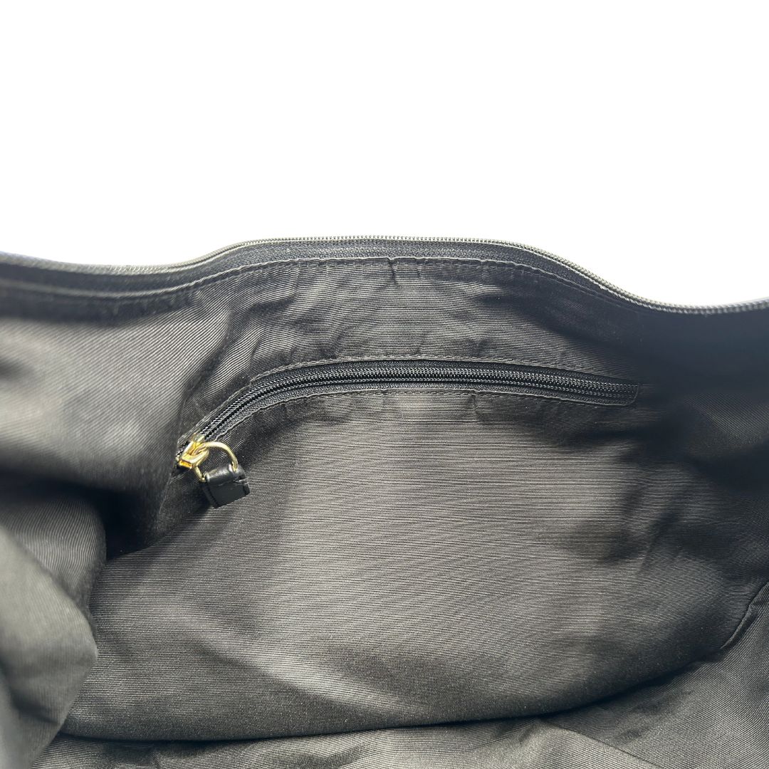 Interno, Borsa Borbonese nera con finiture in pelle tono su tono e profili trama occhio di pernice, di lusso, originale, ottime condizioni, usata