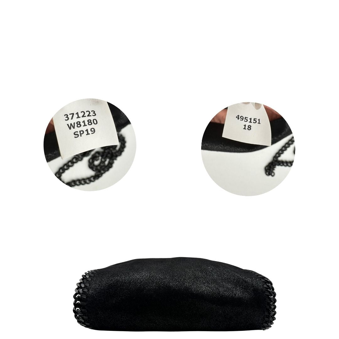 base Borsa Stella McCartney Falabella in tessuto vegano nero con parti metalliche tono su tono. Completa di dustbag, di lusso, originale, eccellenti condizioni. 