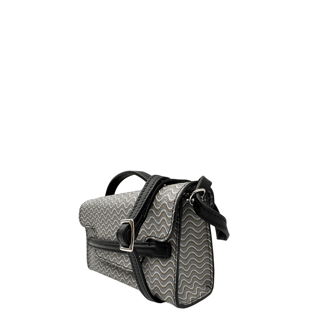 Borsa Zanellato Nina Superbaby Blandine  motivo ondulato e dettagli in pelle nera. Compatta ed elegante, perfetta per un look moderno e sofisticato.