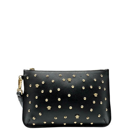 Pochette Versace Medusa con borchie ed in pelle nera. Borse usate originali