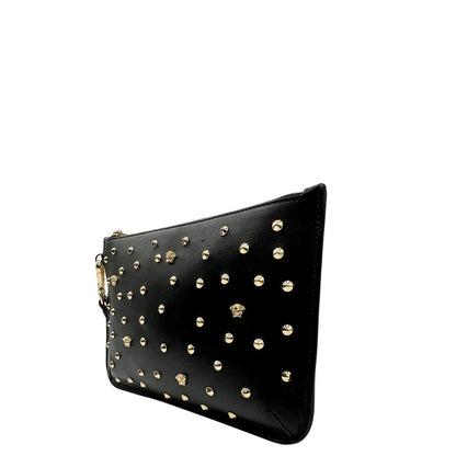 Pochette Versace Medusa con borchie ed in pelle nera. Borse usate originali