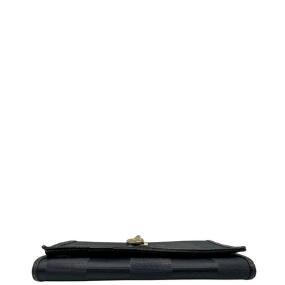 base Portafoglio Fendi in pelle blu notte trama Pequin con parti metalliche dorate, di lusso, originale, ottime condizioni, usato. 