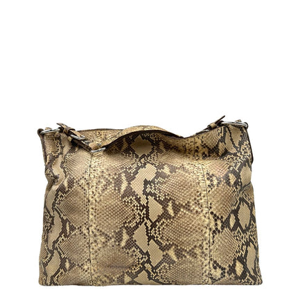 Borsa Prada in pelle con trama animalier rifinita con inserti metallici argentati e ricami marroni; munita di un manico singolo, da portare a spalla, retro 
