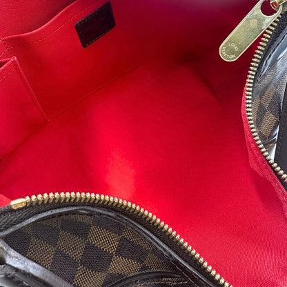 Interno Borsa Louis Vuitton Thames in canvas Damier Ébène con finiture in pelle testa di moro e parti metalliche dorate. Originale usato, in condizioni ottime. 