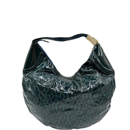 front Borsa Gucci in pelle verniciata verde petrolio con trama Horsebit; munita di un manico singolo e impreziosita da inserti metallici dorati.