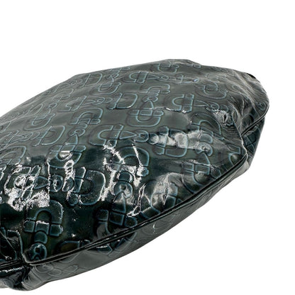 angolo Borsa Gucci in pelle verniciata verde petrolio con trama Horsebit; munita di un manico singolo e impreziosita da inserti metallici dorati. 