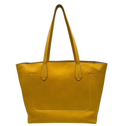 retro Borsa The Bridge in pelle gialla con parti metalliche dorate; munita di doppi manici, da indossare a spalla 