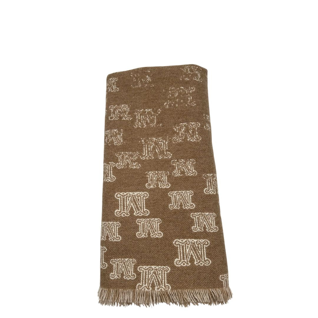 Sciarpa Max Mara in 100% cashmere color cammello con bordi sfrangiati.