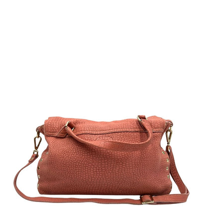 retro Borsa Zanellato in pelle scamosciata rosa trama cocco con parti metalliche dorate. Munita di un mono manico e una tracolla regolabile, e amovibile. 