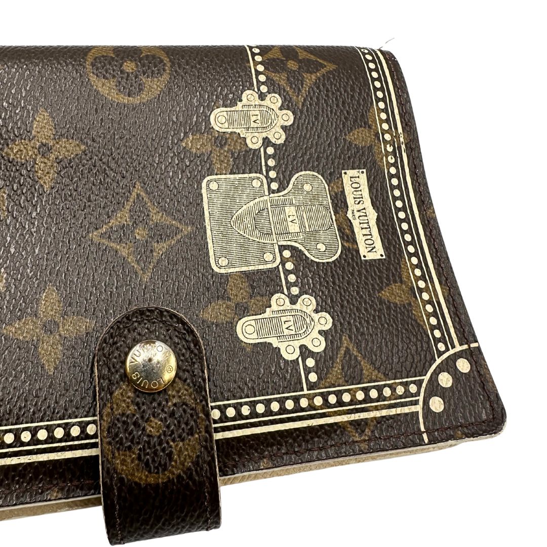 Porta agenda Louis Vuitton in tela monogram; chiusura a bottone in metallo dorato