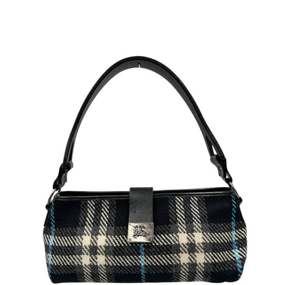 front Borsa Burberry in lana trama tartan con finiture in pelle nera e parti metalliche color argento anticato; munita di un manico singolo, indossabile a spalla, di lusso, originale, ottime condizioni.  