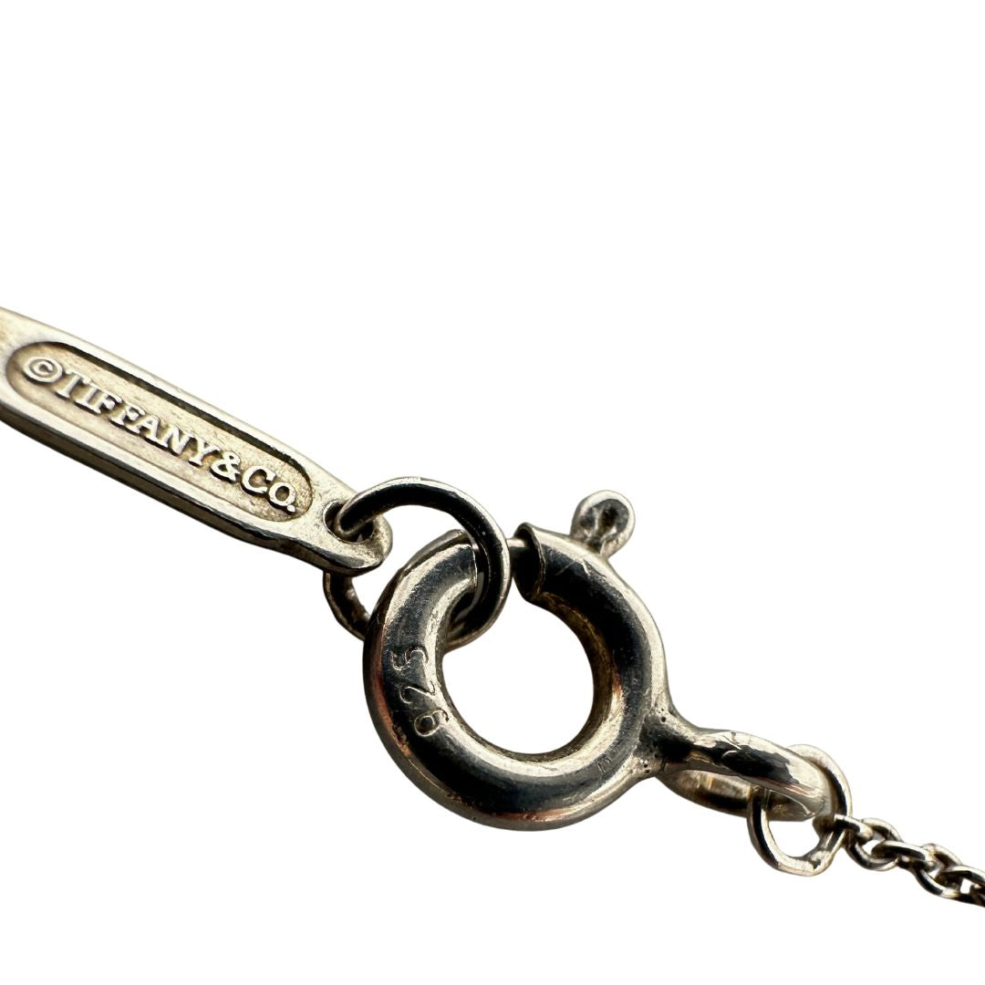 Collana Tiffany&Co. con ciondolo rotondo Notes in argento 925. Completa di sacchetto antipolvere. Originale, usato, in condizioni ottime.