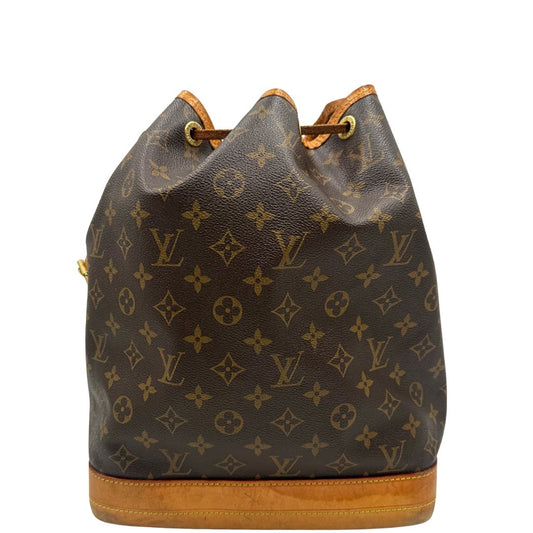 front Secchiello Noé Louis Vuitton in canvas marrone monogram con finiture in vacchetta naturale, tracolla regolabile con fibbia e parti metalliche dorate. Completo di corredo, di lusso, originale, ottime condizioni.