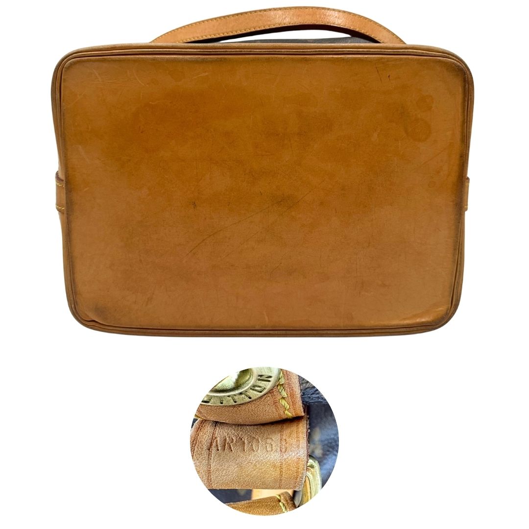 base Secchiello Noé Louis Vuitton in canvas marrone monogram con finiture in vacchetta naturale, tracolla regolabile con fibbia e parti metalliche dorate. Completo di corredo, di lusso, originale, ottime condizioni. 