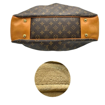 base Borsa Louis Vuitton in canvas marrone monogram con finiture in vacchetta naturale e parti metalliche dorate; munita di doppi manici, da portare a spalla, di lusso, originale, ottime condizioni, usata.  