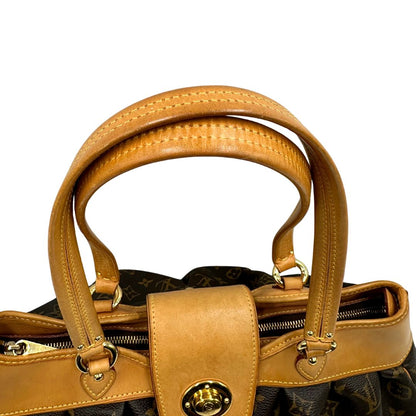 manici Borsa Louis Vuitton in canvas marrone monogram con finiture in vacchetta naturale e parti metalliche dorate; munita di doppi manici, da portare a spalla, di lusso, originale, ottime condizioni, usata.  
