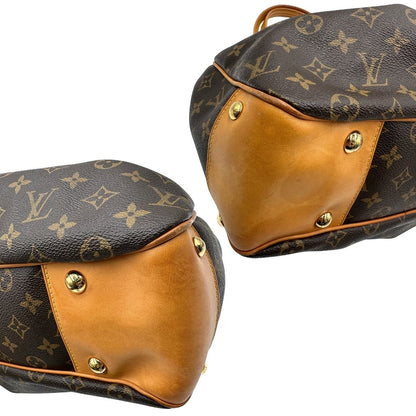 angoli Borsa Louis Vuitton in canvas marrone monogram con finiture in vacchetta naturale e parti metalliche dorate; munita di doppi manici, da portare a spalla, di lusso, originale, ottime condizioni, usata.  