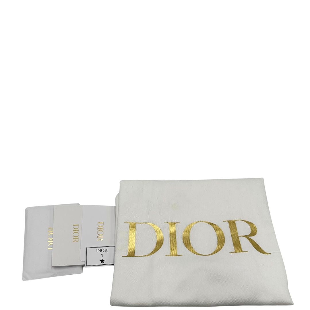 Dustbag e cartellini di una borsa tote CD in tessuto grigio e écru con ricamo Toile De Jouy. Da indossare a mano.