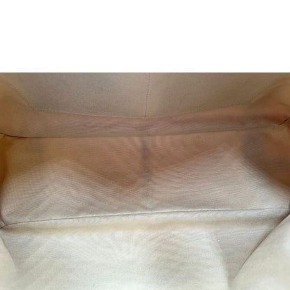 Interno Borsa Louis Vuitton in canvas bianco Damier Azur con parti metalliche dorate e finiture in vacchetta naturale; munita di doppi manici, da portare a spalla. Originale, usata, di lusso, in ottime condizioni