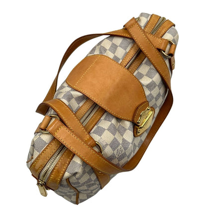  Borsa Louis Vuitton in canvas bianco Damier Azur con parti metalliche dorate e finiture in vacchetta naturale; munita di doppi manici, da portare a spalla. Originale, usata, di lusso, in ottime condizioni